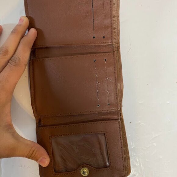 Women's Two-Tone Brown Gold Faux Leather Tri-Fold Wallet Small - Picture 8 of 8